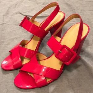 JCrew pink paten leather sandals